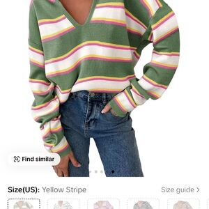 Striped V-Neck Sweater - Green, Pink, White